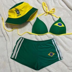 brasil flag ♡ y2k mini low rise green shorts & bikini top beachwear